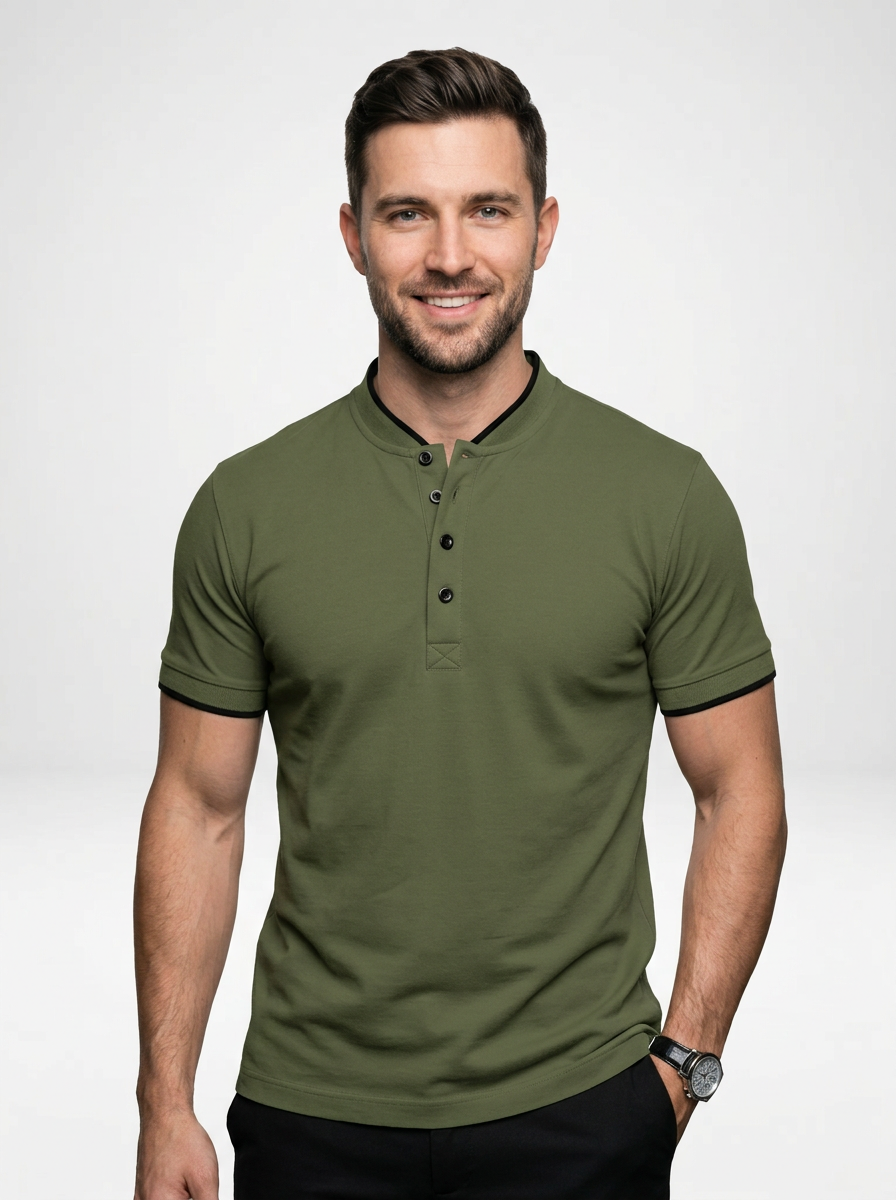 Men’s Short Sleeve Minimalist Button-Up Polo Shirt