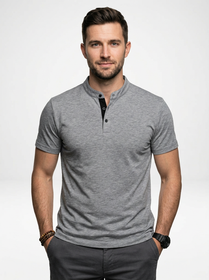Men’s Casual Short-Sleeve Polo with Stand Collar