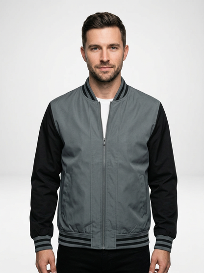 Men’s Color Block Striped Trim Bomber Jacket