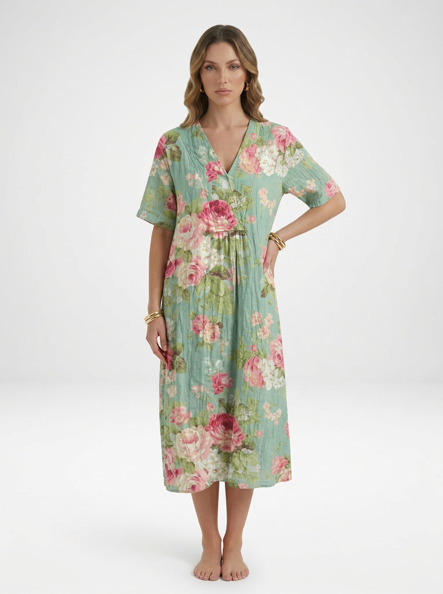 V-Neck Floral Beach Summer Midi Dress