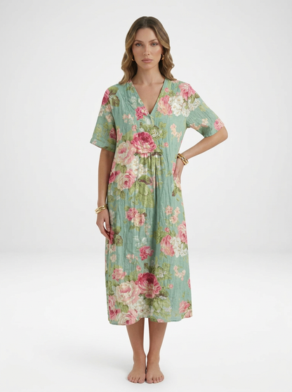 V-Neck Floral Beach Summer Midi Dress