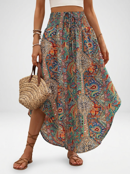 Paisley Print Asymmetric Maxi Skirt
