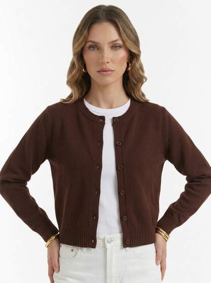 Women's Minimalist Long Sleeve Crew Neck Knit Cardigan