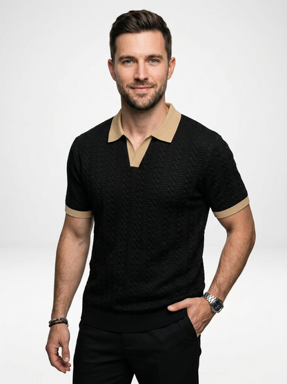 Men’s Short Sleeve Knit Polo Shirt with Contrast Detailing