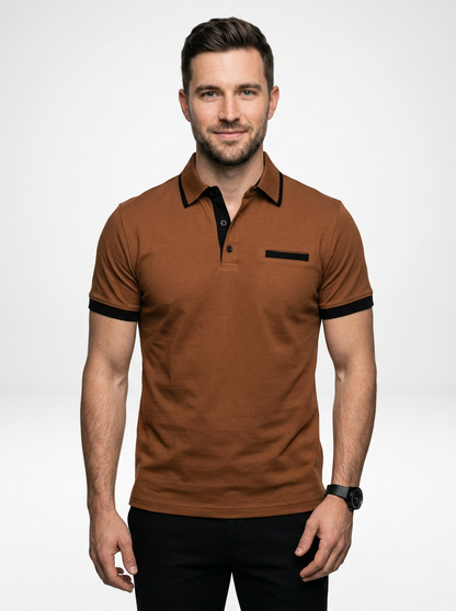 Elegant Contemporary Men’s Color Block Short-Sleeve Polo Shirt