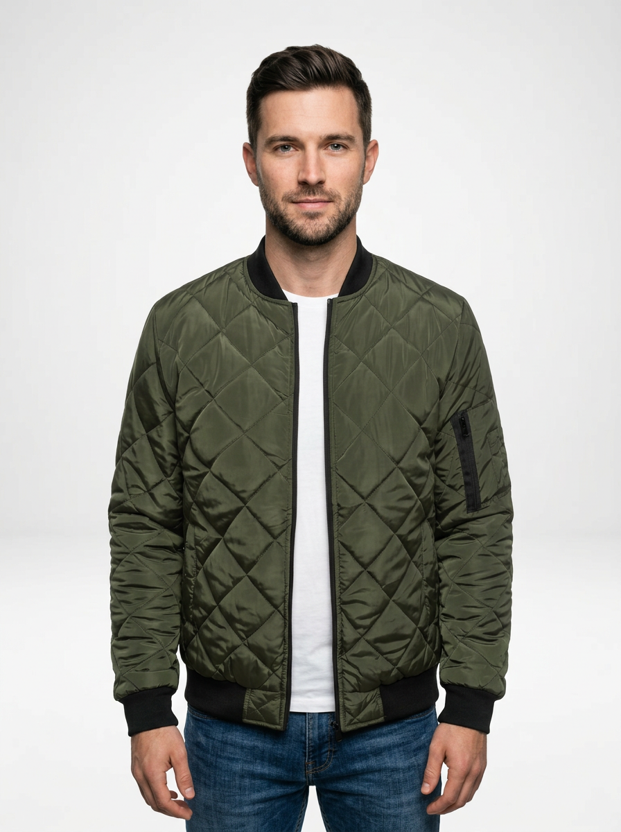 Men’s Lightweight Quilted Zip Bomber Jacket
