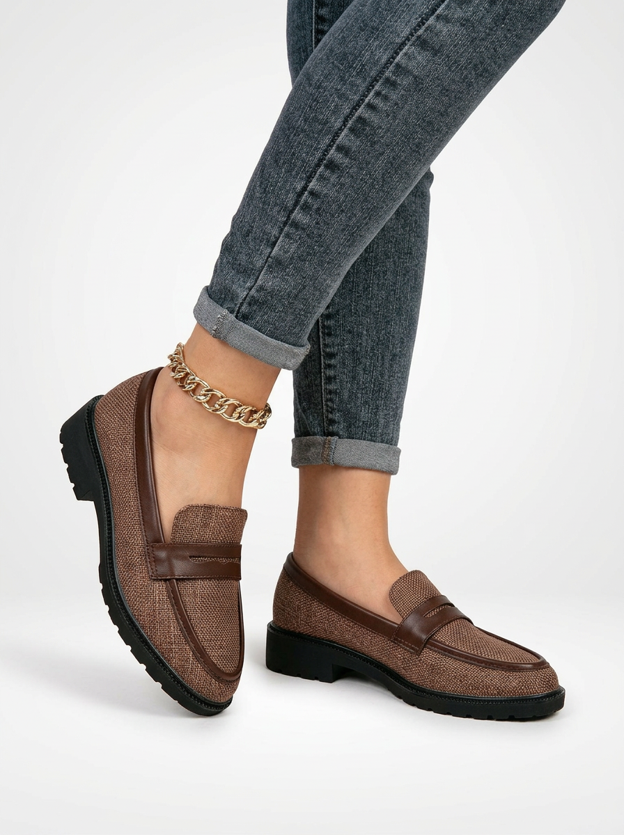 Women's Black Minimalist Round Toe Penny Loafers