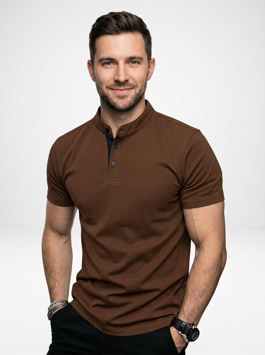 Men’s Casual Short-Sleeve Polo with Stand Collar