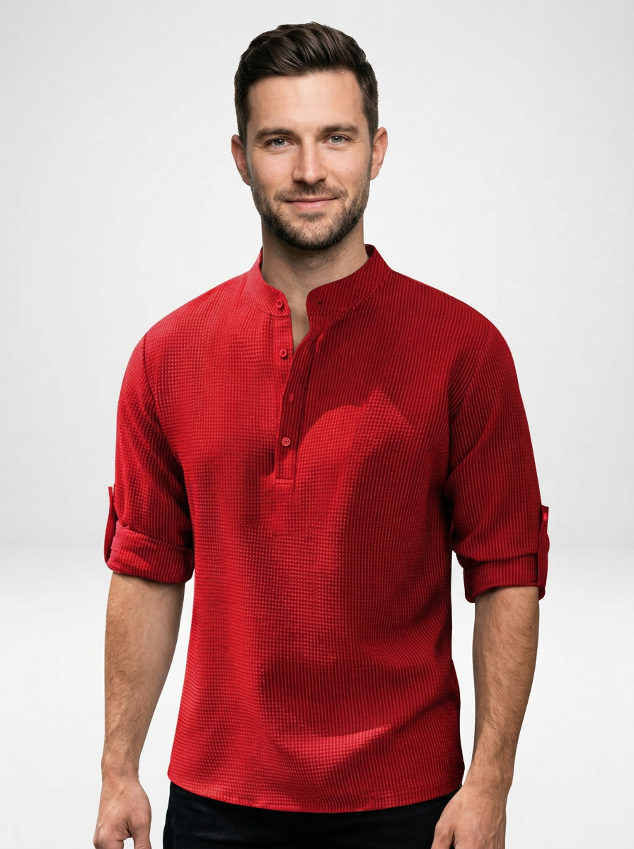 Men’s Lightweight Long-Sleeve Henley with Buttoned Placket