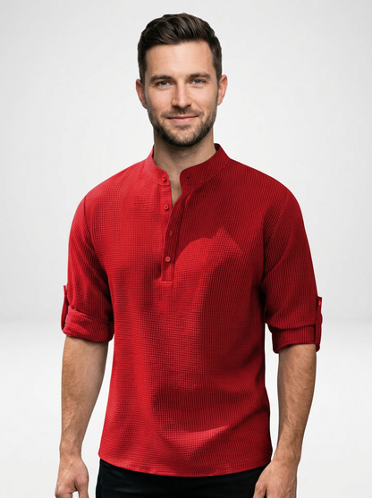Men’s Lightweight Long-Sleeve Henley with Buttoned Placket