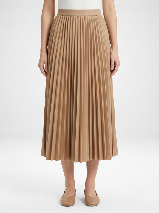 Pleated Midi Skirt with Elastic Waist