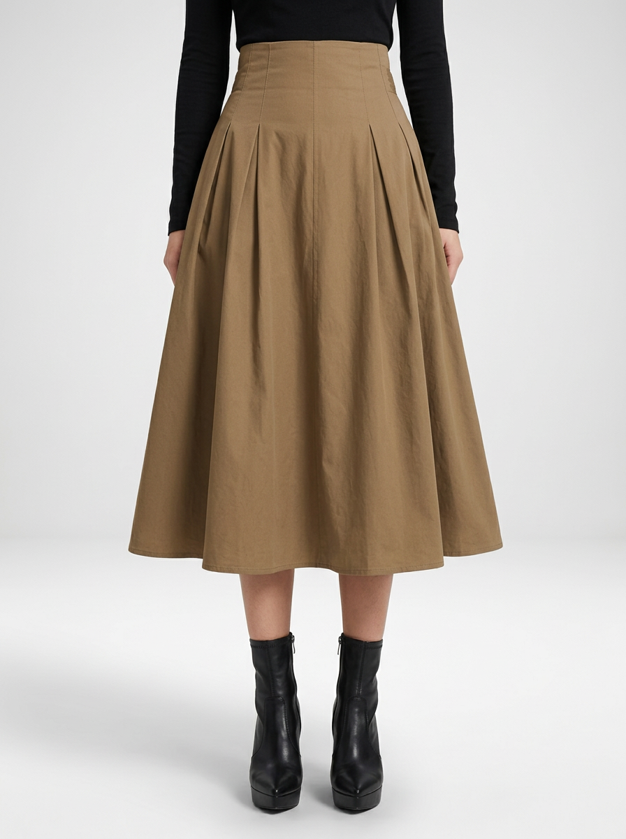 Pleated Midi Skirt with Back Tie Detail