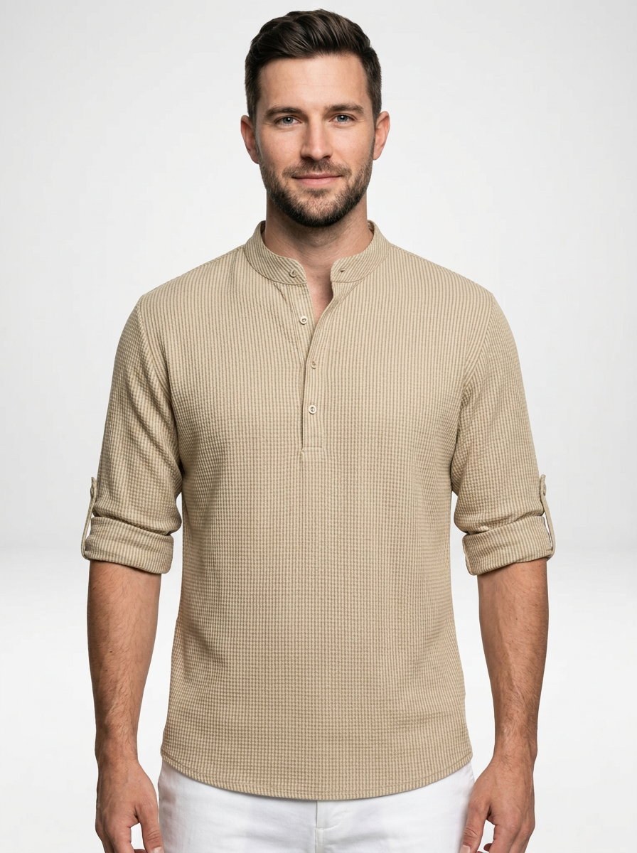 Men’s Lightweight Long-Sleeve Henley with Buttoned Placket