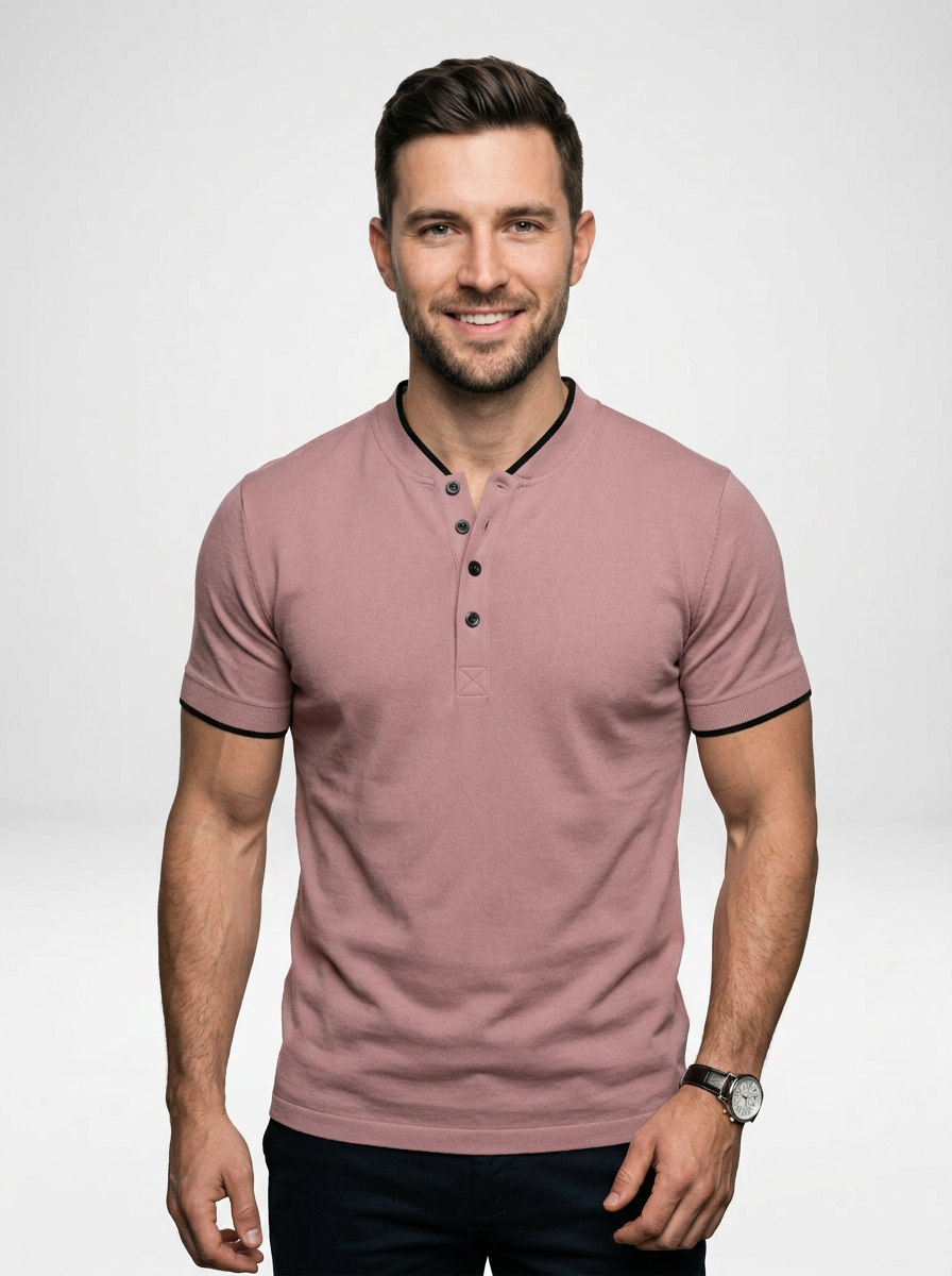 Men’s Short Sleeve Minimalist Button-Up Polo Shirt