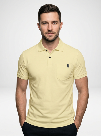 Men’s Solid Color Short-Sleeve Polo Shirt Featuring Chest Pocket