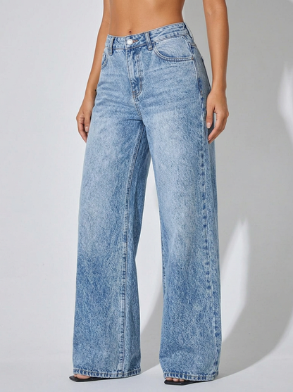 Women's Low Waist Wide Leg Blue Denim Jeans