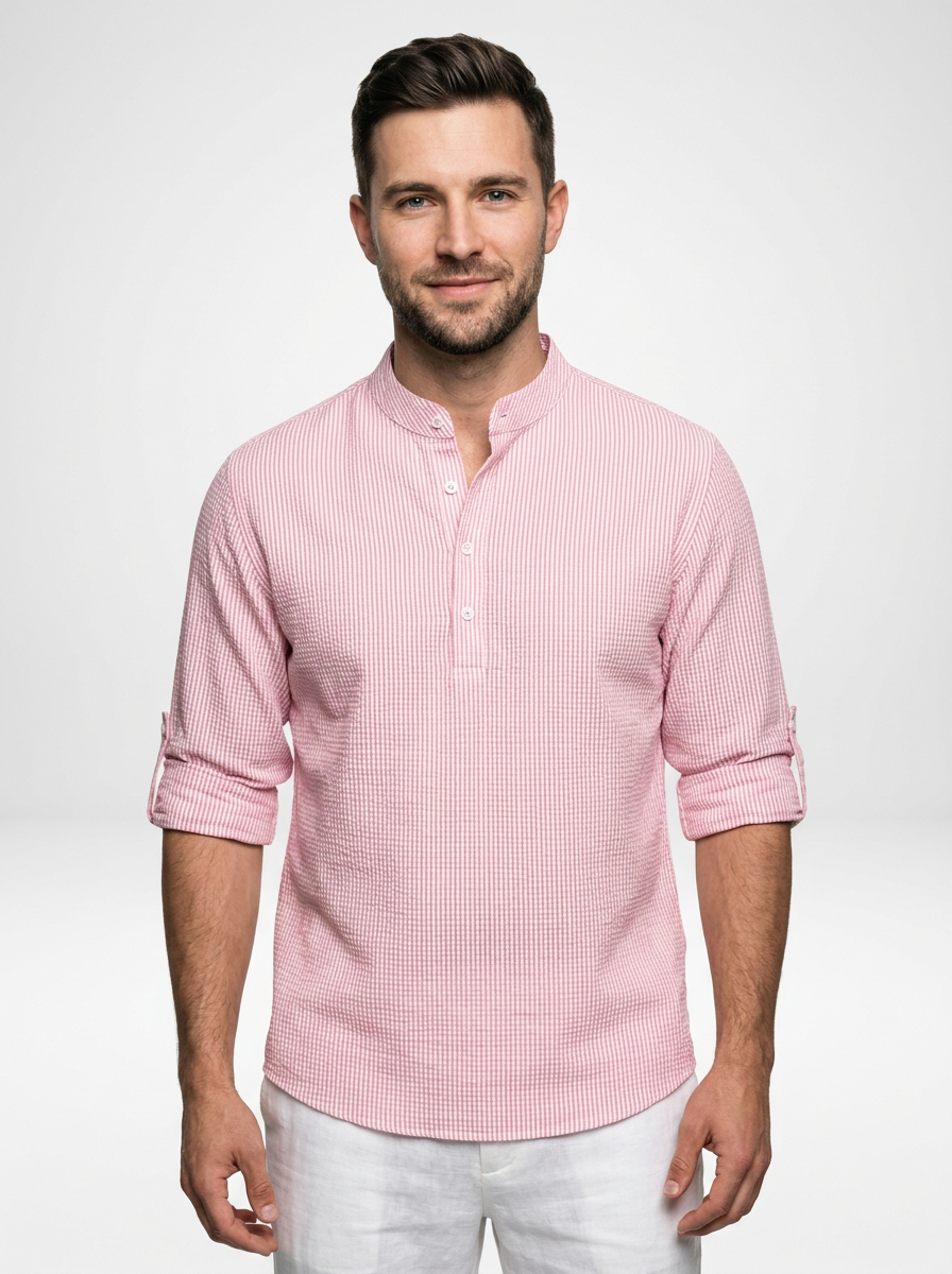 Men’s Lightweight Long-Sleeve Henley with Buttoned Placket