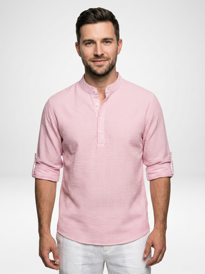 Men’s Lightweight Long-Sleeve Henley with Buttoned Placket