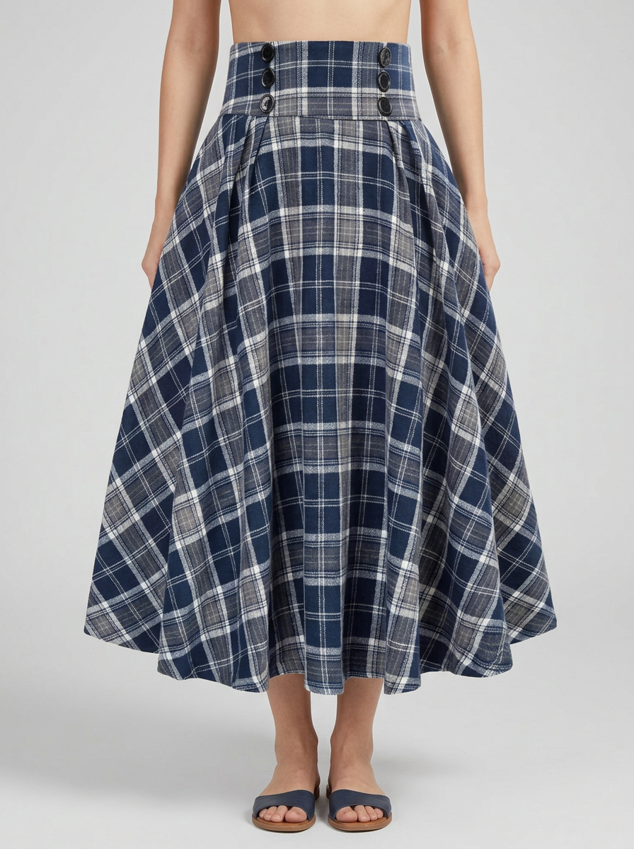 Plaid Midi Skirt A Line Silhouette