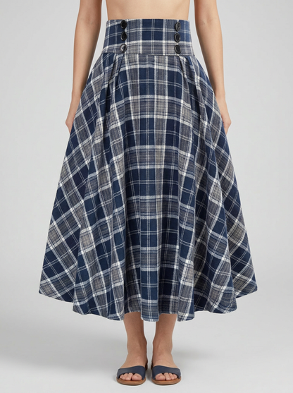 Plaid Midi Skirt A Line Silhouette