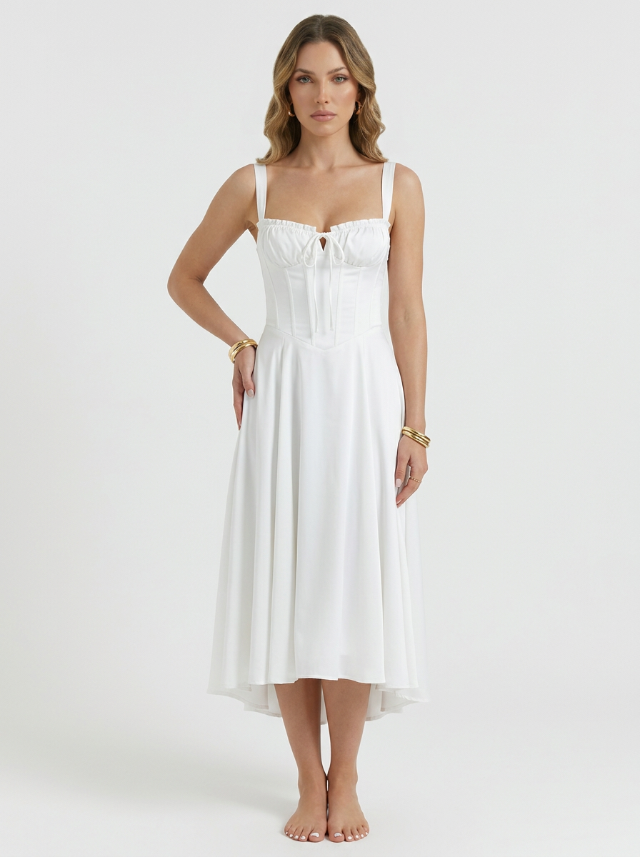 Corset Bodice Satin Midi Dress