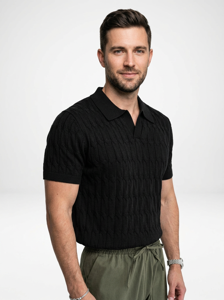 Cotton Knit Polo with Textured Finish