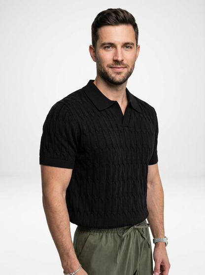 Cotton Knit Polo with Textured Finish