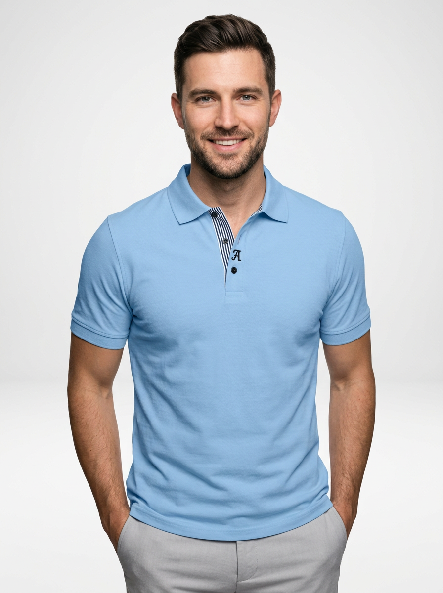 Men’s Short Sleeve Polo Shirt with Letter Embroidery