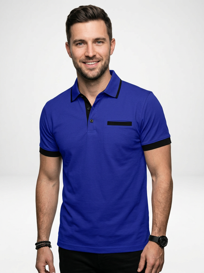 Elegant Contemporary Men’s Color Block Short-Sleeve Polo Shirt