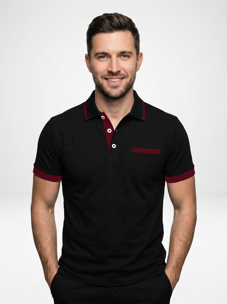 Elegant Contemporary Men’s Color Block Short-Sleeve Polo Shirt