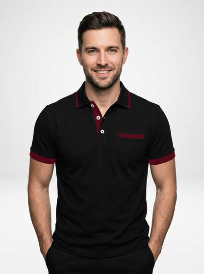 Elegant Contemporary Men’s Color Block Short-Sleeve Polo Shirt