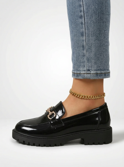 Women's Glossy Chunky Sole Chain Loafers