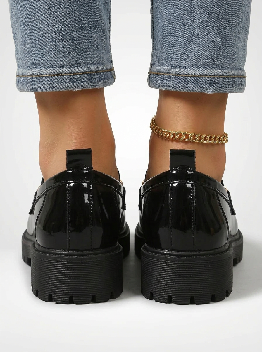 Women's Glossy Chunky Sole Chain Loafers