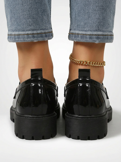 Women's Glossy Chunky Sole Chain Loafers