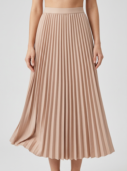 Women's Satin Pleated High Waist Midi Skirt
