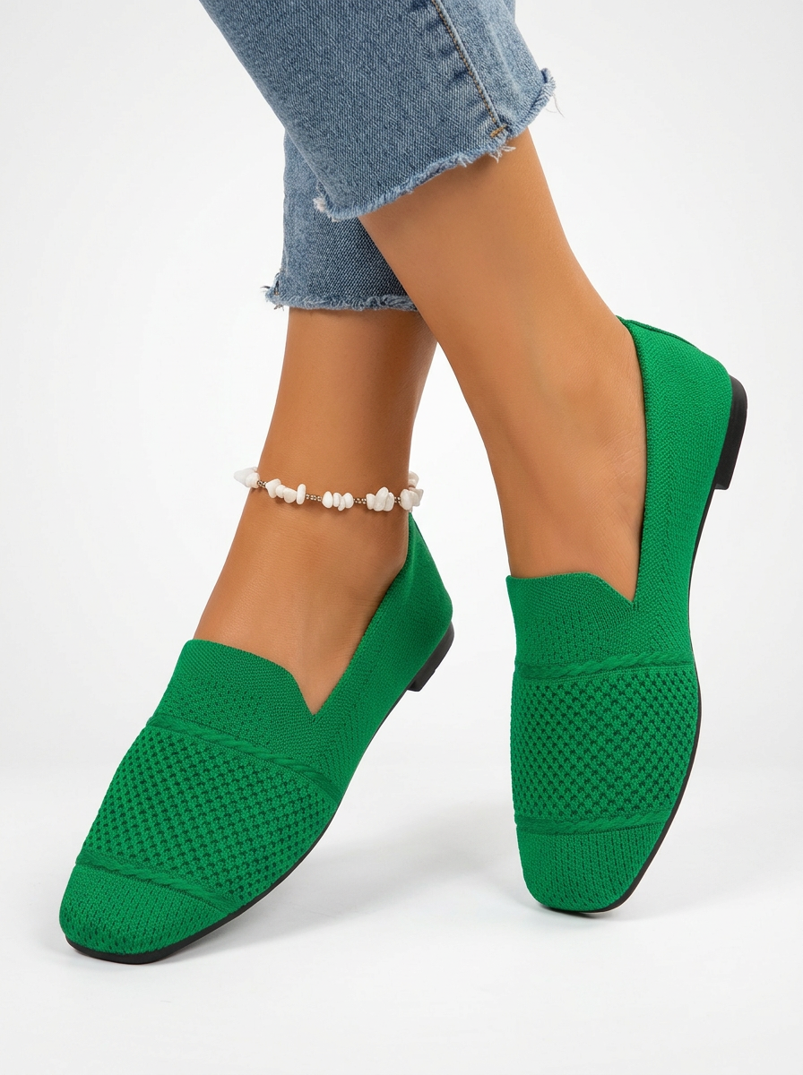 Women's Square Toe Knit Slip On Loafers
