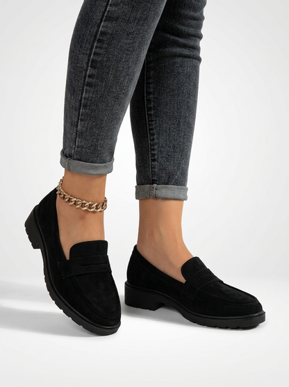 Women's Black Minimalist Round Toe Penny Loafers