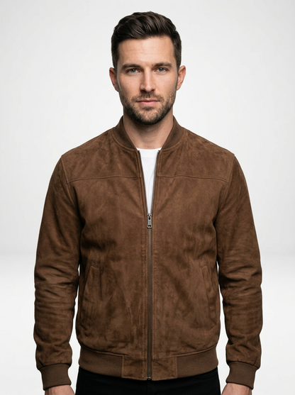 Men’s Suede Zip-Up Bomber Jacket