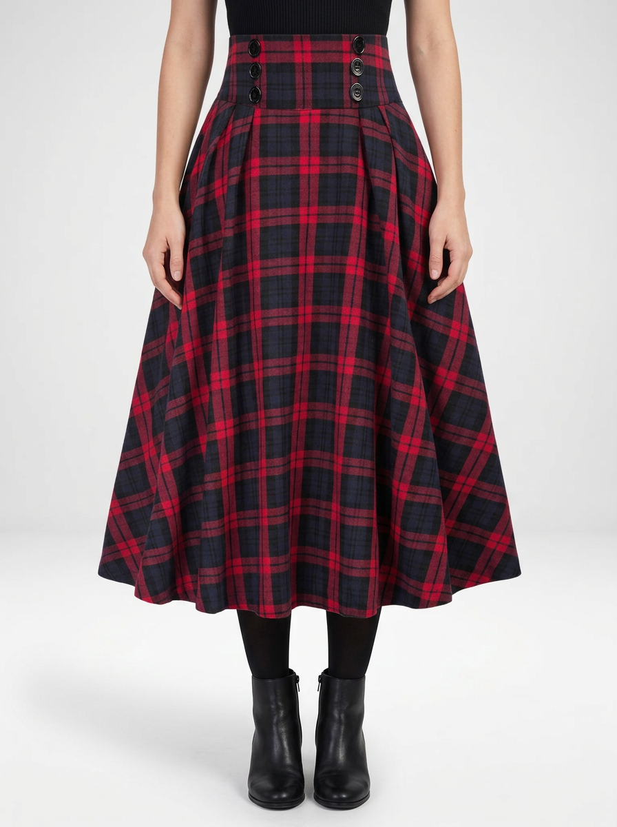 Plaid Midi Skirt A Line Silhouette