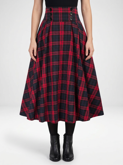 Plaid Midi Skirt A Line Silhouette