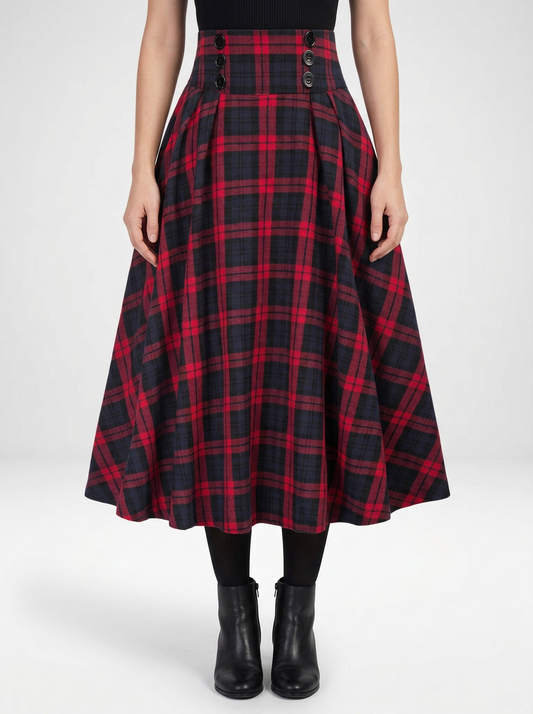 Plaid Midi Skirt A Line Silhouette