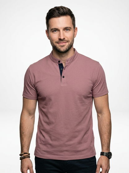 Men’s Casual Short-Sleeve Polo with Stand Collar