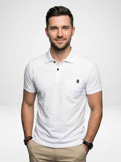 Men’s Solid Color Short-Sleeve Polo Shirt Featuring Chest Pocket