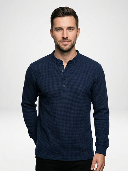 Men’s Lightweight Long-Sleeve Henley with Buttoned Placket