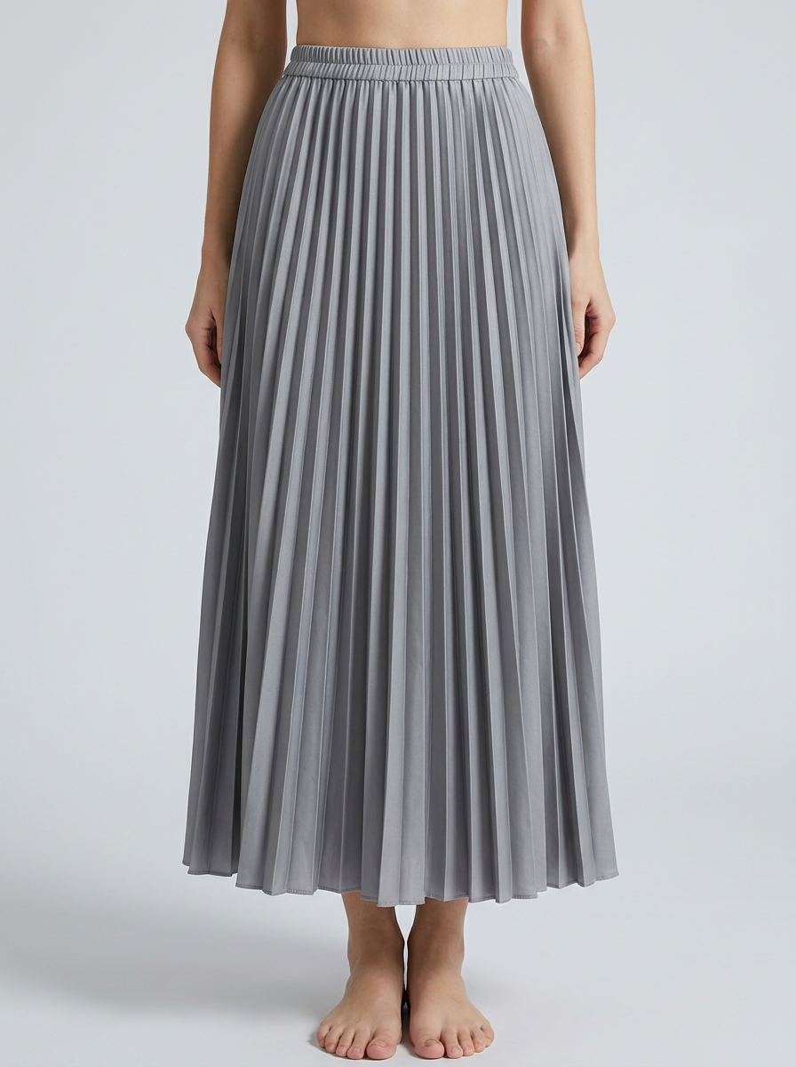 Pleated Midi Skirt with Elastic Waist