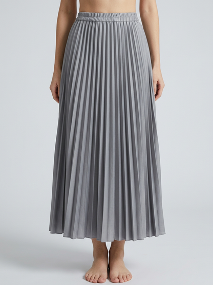 Pleated Midi Skirt with Elastic Waist
