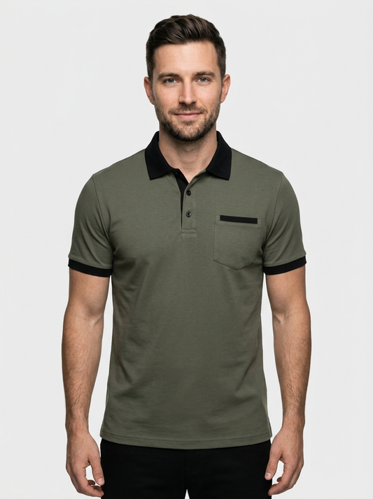 Elegant Contemporary Men’s Color Block Short-Sleeve Polo Shirt