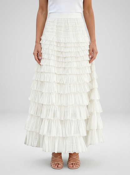 Women's Tulle Maxi Skirt with Elastic High Waist and Layered Silhouette