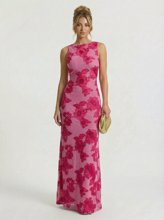 Elegant Floral Embroidered Evening Maxi