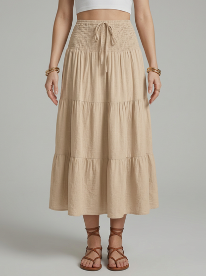 Tiered Drawstring Waist Midi Skirt